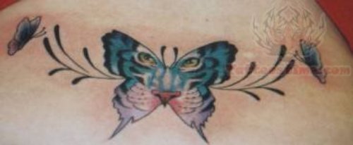 Tiger face Butterfly Tattoo On Lower Back